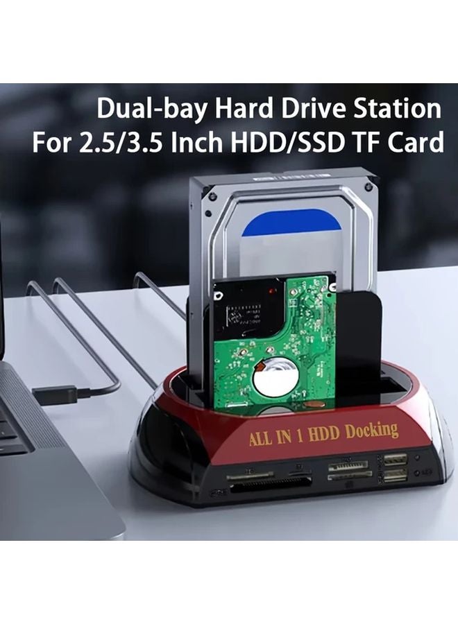 10 In 1 Dual Bay Hard Drive Docking Station USB 5Gbps For 2.5 3.5 Inch HDD SSD TF Card - Image 5